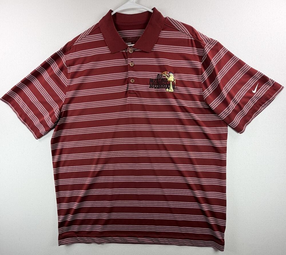 Nike Golf Mellow Mushroom Men’s Short Sleeve Polo Shirt Red Striped Size Large